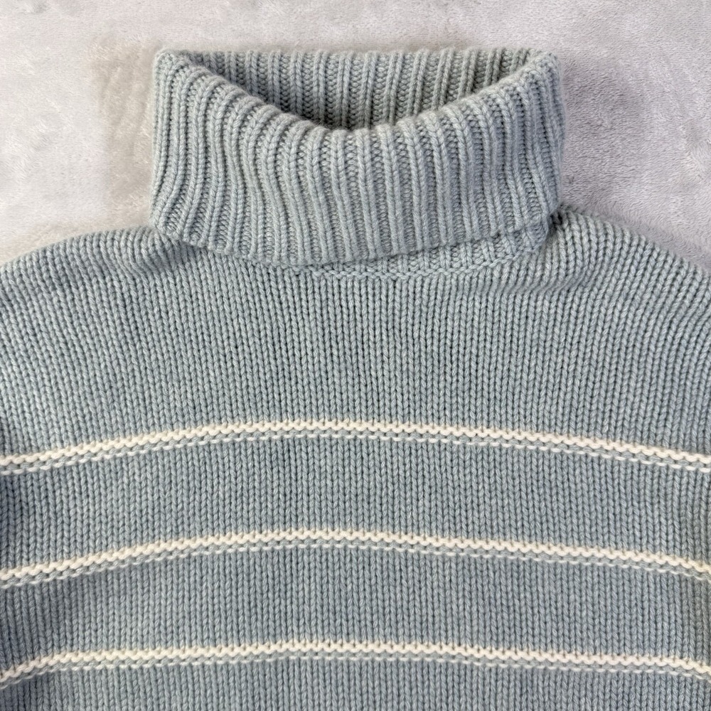 Garnet Hill 100% Recycled Cashmere Turtleneck Sweater Women's XS Blue Striped - Picture 2 of 13